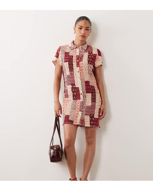 Nobody's Child Petite Pink Cotton Flutter Sleeve Mini Shirt Dress