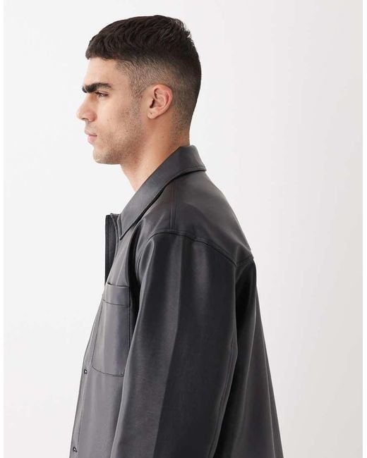 ASOS Gray Faux Leather Shacket for men
