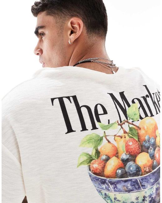 ASOS Oversized T-Shirt Van Zware Stof Met Textuur En Fruitprint Op De Achterkant in het White voor heren
