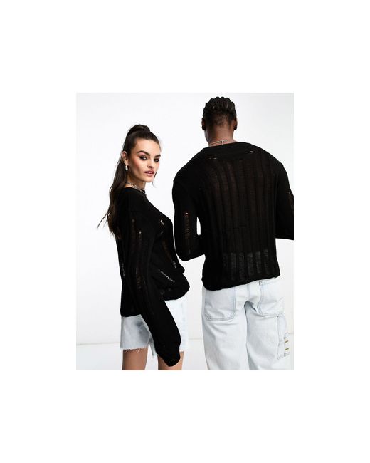 Inspired - maglione mini unisex con lavorazione smagliata di Reclaimed (vintage) in Black