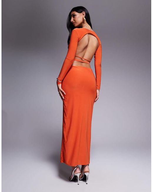 Missy Empire Red Slinky Strappy Open Back Bodycon Maxi Dress
