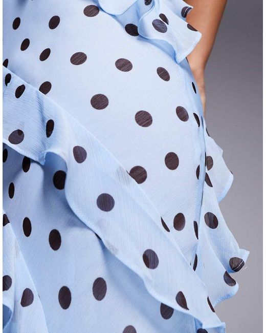 Forever New Blue Low Back Halter Neck Ruffle Maxi Dress