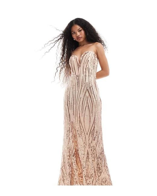 TFNC London Natural Sequin Strapless Maxi Dress