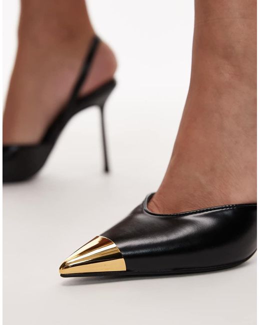 JW PEI Black Savannah Slingback Heels With Metal Toe Detail