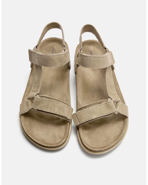 Pull&Bear – flache riemchensandalen aus leder in White für Herren