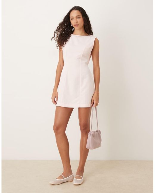 ASOS White Linen Blend Slash Neck Mini Dress