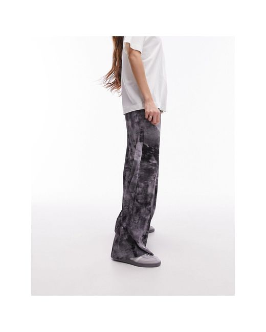 TOPSHOP Black Abstract Spray Printed Plisse Trousers