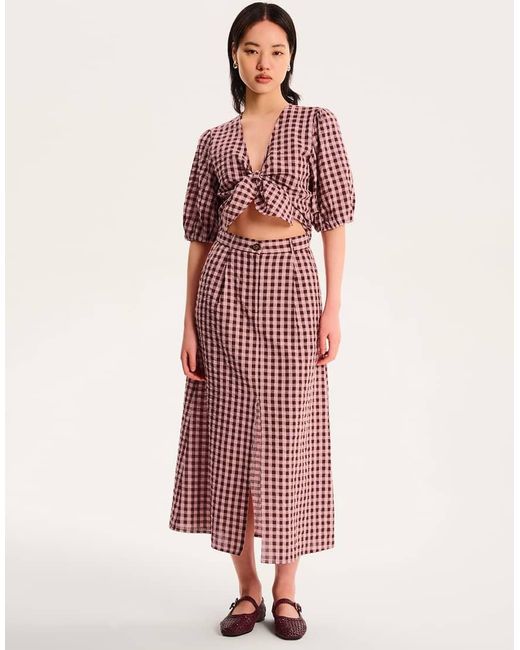 OMNES Red High Rise Midi Split Skirt