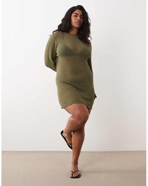 ASOS Green Asos Design Curve Beach Knitted Boucle Scoop Back Mini Dress