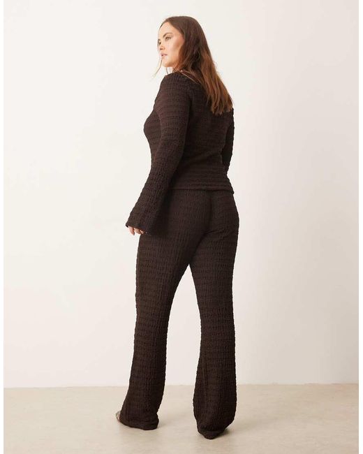 ASOS Brown Asos Design Curve Co-ord High Waist Textured Flare Trouser