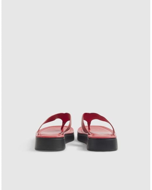 River Island Red Leather Flatform Toe Thong Sandals