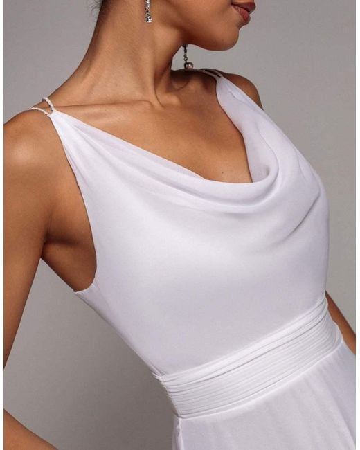 Goddiva Gray Chiffon Cowl Twisted Rope Strap Lace