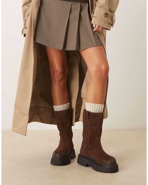 ASOS Brown Coast Chunky Pull On Knee Boots