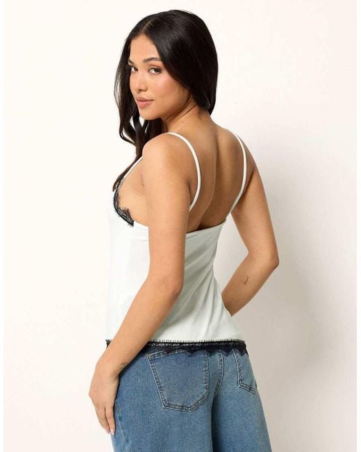 PixieGirl White Petite Lace Trim Asymmetric Vest Top