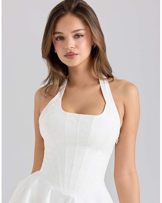 House Of Cb White Sasha Stretch Cotton Halter Neck Mini Dress