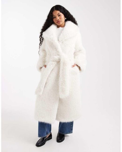 ASOS Blue Asos Design Petite Longline Belted Faux Fur Coat
