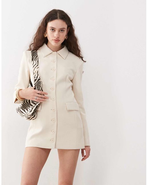 Lioness Natural Cheri Structured Button Front Tailored Blazer Mini Dress