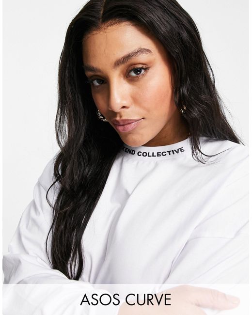 ASOS Curve Oversized Tshirt With Long Sleeve With Puff Print Logo in