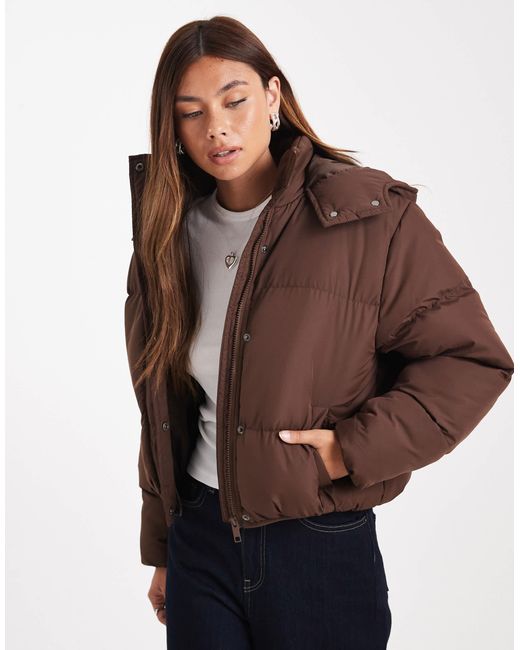 Brave Soul Brown Hooded Puffer Jacket