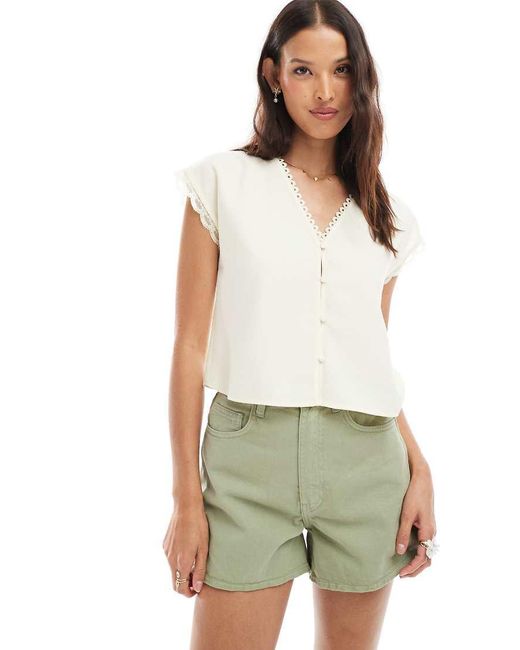 ASOS Blouse Met Kanten Rand En Korte Mouwen in het Green