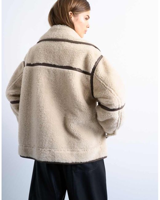 TOPSHOP White Borg Aviator Oversized Jacket