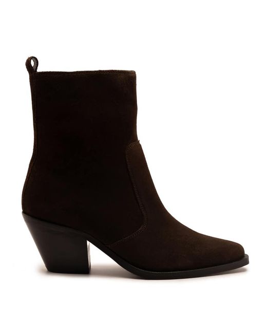 OFF THE HOOK Black Bridge Suede Leather Block Heel Ankle Boots