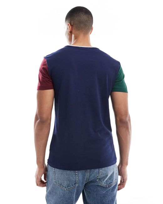 Polo Ralph Lauren Blue Icon Logo Pocket Colourblock T-shirt Custom Fit for men
