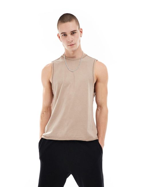 ASOS 4505 Natural Cotton Drop Arm Hole Tank With Quick Dry for men