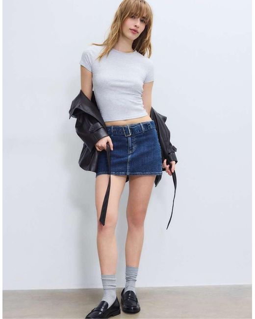 Stradivarius Blue Denim Skort With Belt