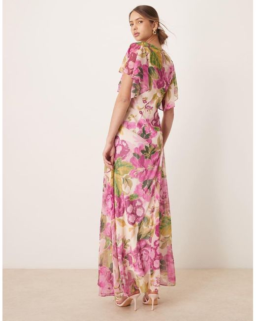 Hope & Ivy Maxi Watervaljurk Met Gedrapeerde Halslijn in het Pink