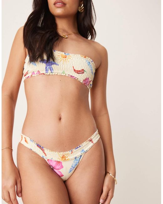 ASOS Natural May Frill Edge Shirred Hipster Bikini Bottom