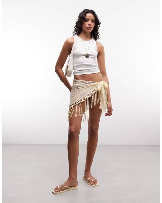 Reclaimed Vintage Multicolor Beach Wrap Skirt With Fringing And Pearl Buttons