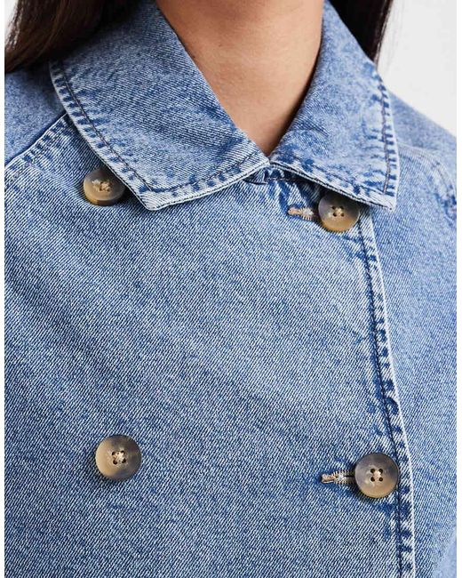ONLY Blue Denim Short Trench Coat