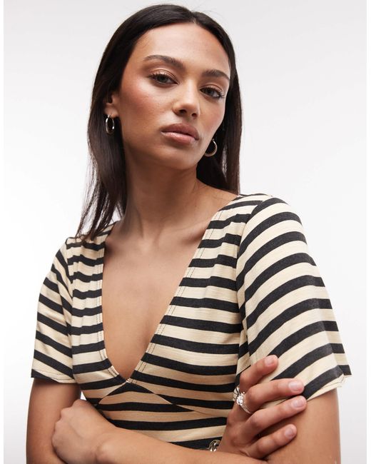 Collusion Brown Deep V-neck Batwing Top