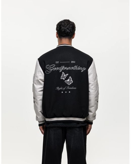 Good For Nothing Black Oversized Varsity Jacket for men