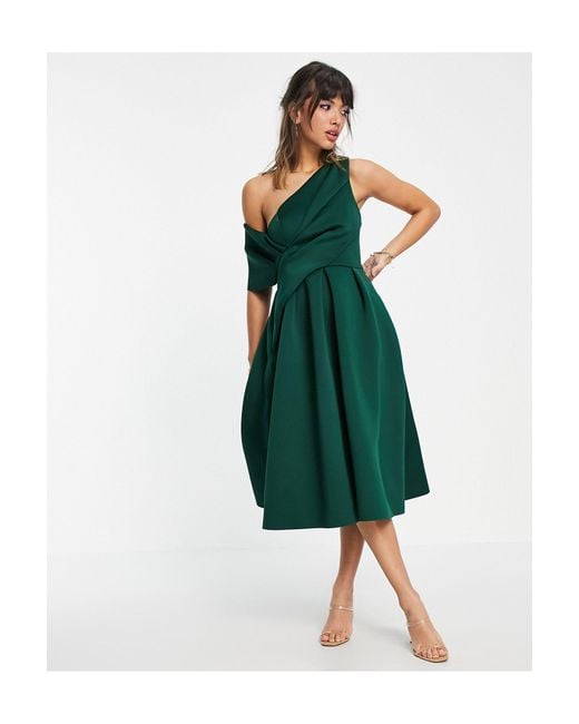 ASOS Green Bare Shoulder Prom Scuba Midi Dress