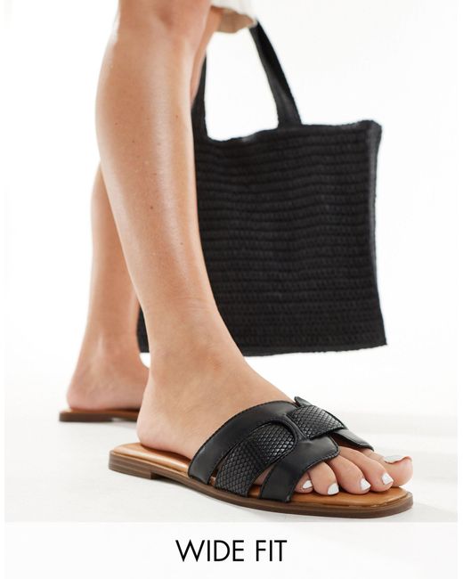 Truffle Collection Black Wide Fit Flat Mule