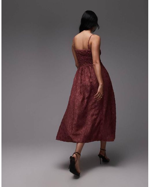 & Other Stories Brown 3d Floral Midi Dress With V Drop Waist And Removable Straps