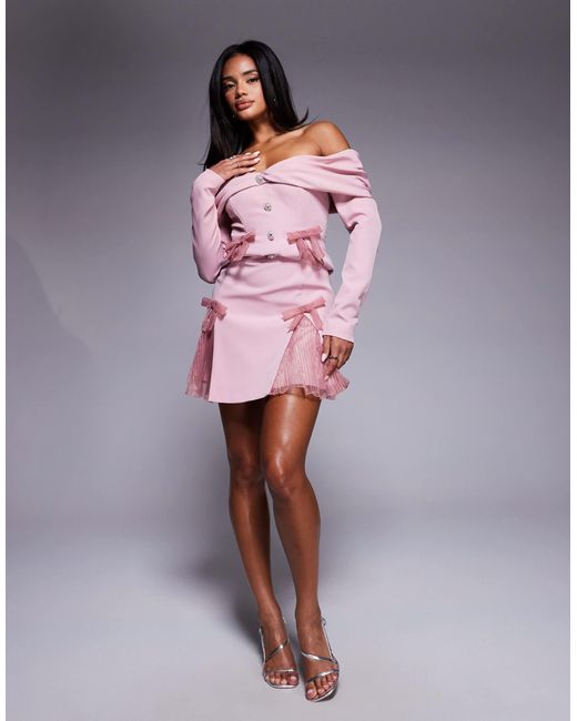 Blazer d'ensemble habillé avec plis en organza et épaules dénudées - vieux ASOS en coloris Pink