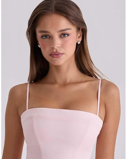 House Of Cb Pink Dolly Sateen Cotton Flared Midi Sundress