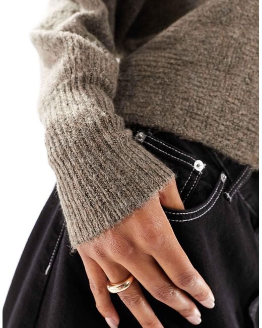 ONLY Gray Ribbed Wide Neck Sweater