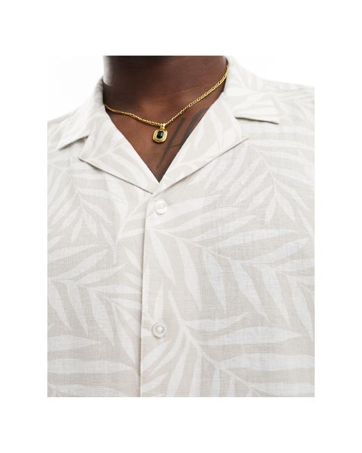 Chemise à manches courtes en lin mélangé à motif palmier - taupe New Look pour homme en coloris White