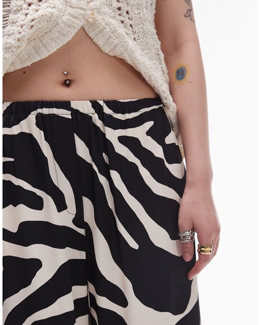 Topshop Unique White Satin Straight Leg Mono Zebra Print Trouser