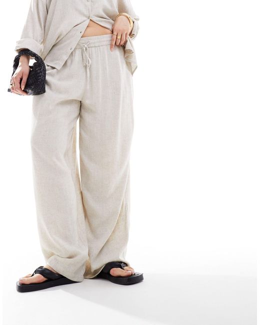 Noisy May White Loose Fit Linen Mix Trouser Co-ord