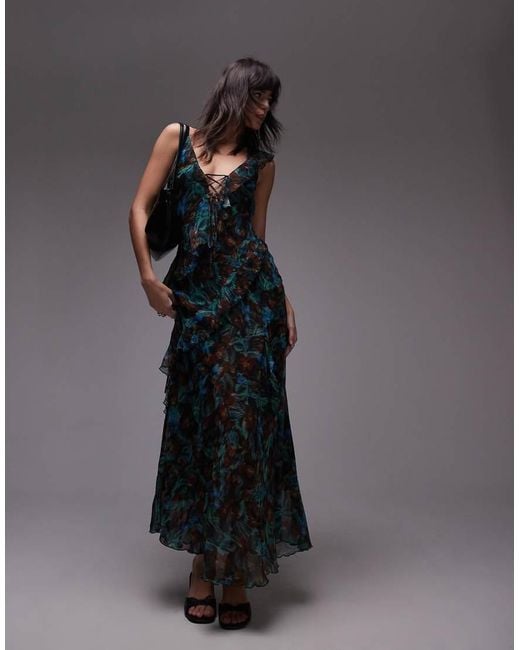 Vestido Lencero Midi Con Estampado Floral Y Volantes Grandes De de