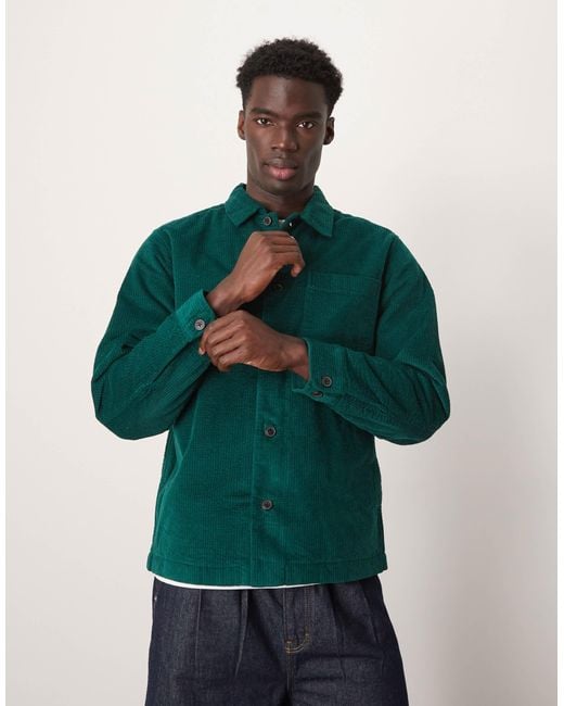 SELECTED Green Textured Padded Overshirt for men