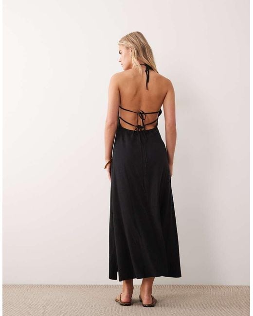 Miss Selfridge Black Linen Look Halter Maxi Dress