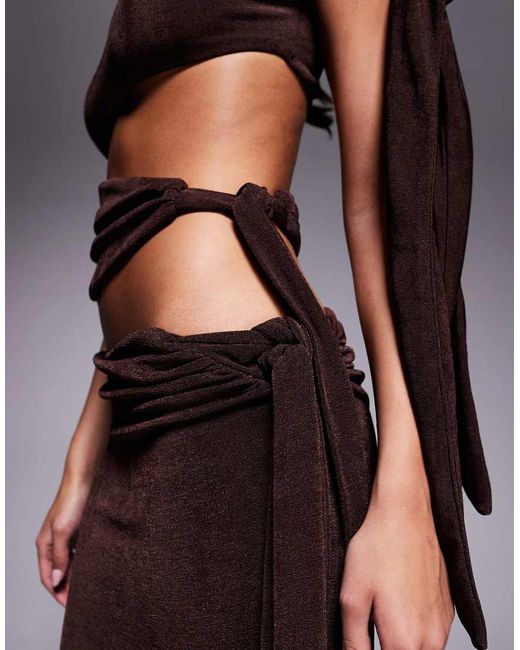 Wanderdoll Purple Noa Premium Textured Slinky Drape Tie Side Maxi Skirt Co-ord
