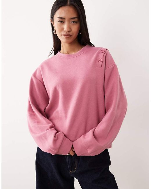 ASOS Pink Supersoft Button Shoulder Detail Sweatshirt