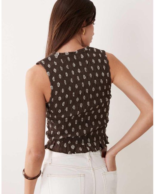 Abercrombie & Fitch Brown Floral Print Ruched V Neck Top